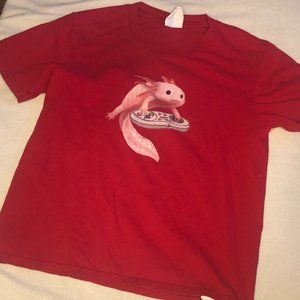 Red Axolotl Playing Video Games T-Shirt Boys Size Small